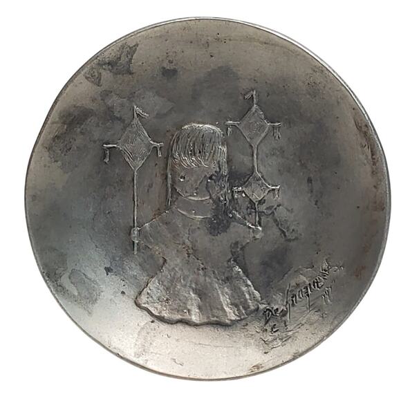 Heavenly Blessings Ltd Ed Pewter Trinket Dish 4" 1003/3000 Signed De Grazia 1977 - Picture 1 of 6